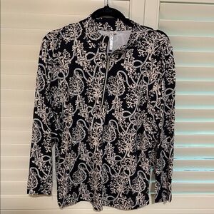 Lulu-B Black and White Patterned 1/4 zip pullover top size L